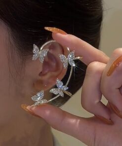 Alternative view of Silver Plated Metal Crystal Butterfly Ear Clips For Women Sparkling Zircon Ear Cuff Clip Earrings Wedding Girls Jewelry Gifts