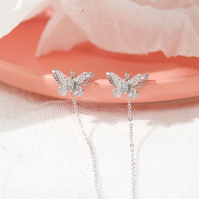 Silver Plated Metal Crystal Butterfly Ear Clips For Women Sparkling Zircon Ear Cuff Clip Earrings Wedding Girls Jewelry Gifts