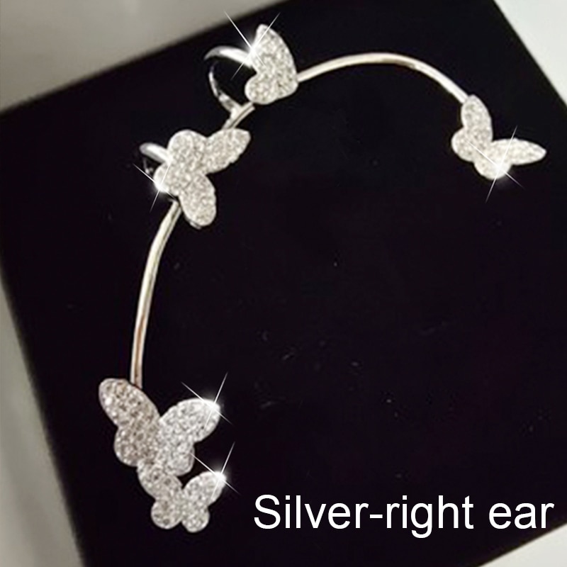 Silver Plated Metal Crystal Butterfly Ear Clips For Women Sparkling Zircon Ear Cuff Clip Earrings Wedding Girls Jewelry Gifts