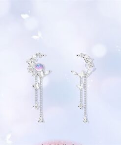 Alternative view of Delicate Cute Zircon Moon Tassel Butterfly Stud Earrings For Women Korean New Fashion Asymmetric Earrings Girls Party Jewelry
