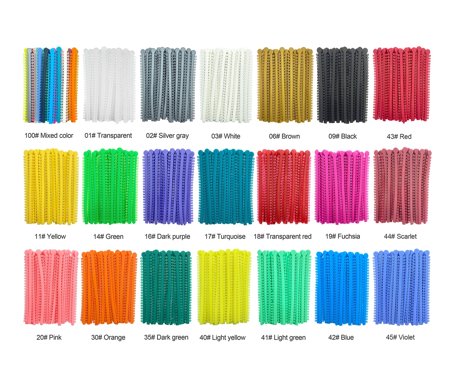 WELL CK 1000 Ties=20 Sticks Dental Orthodontic Elastic Ligature Ties Colorful Bands for Brackets Braces Orthodontics Treatment