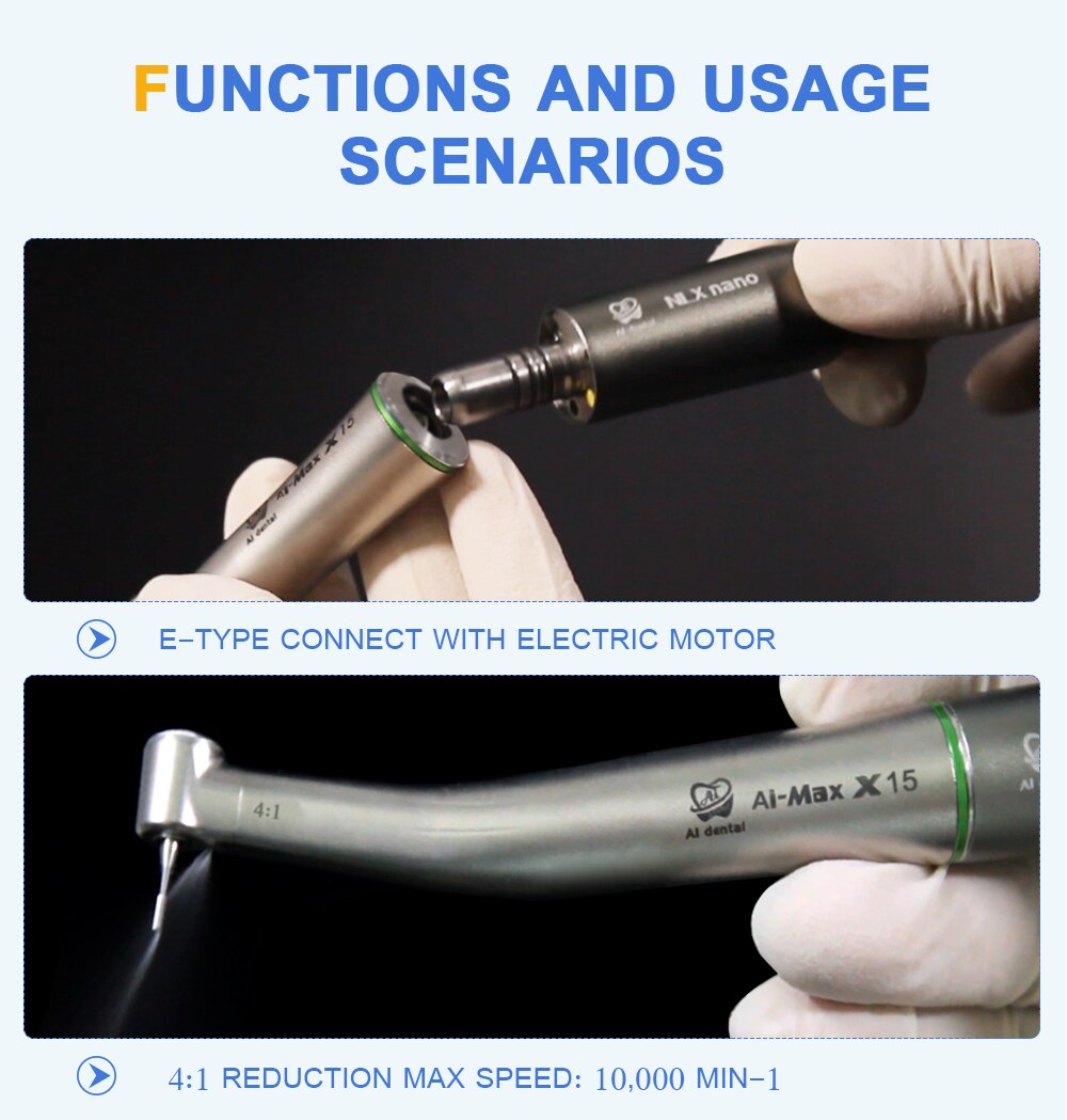 Dental contra angle handpiece 1:5/1:1/4:1/16:1 low speed hand piece single water spray E-type connector without fiber optic