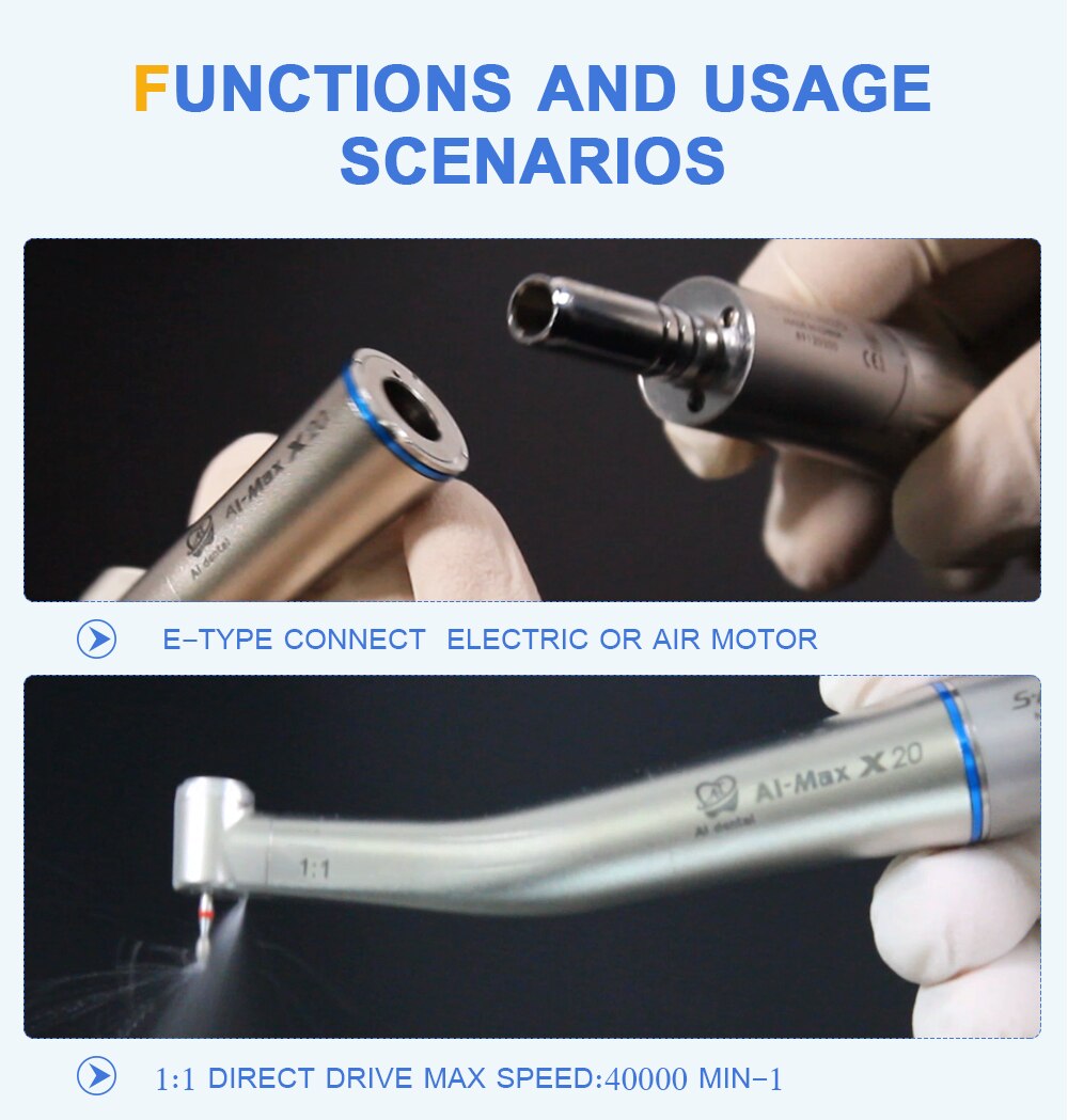 Dental contra angle handpiece 1:5/1:1/4:1/16:1 low speed hand piece single water spray E-type connector without fiber optic