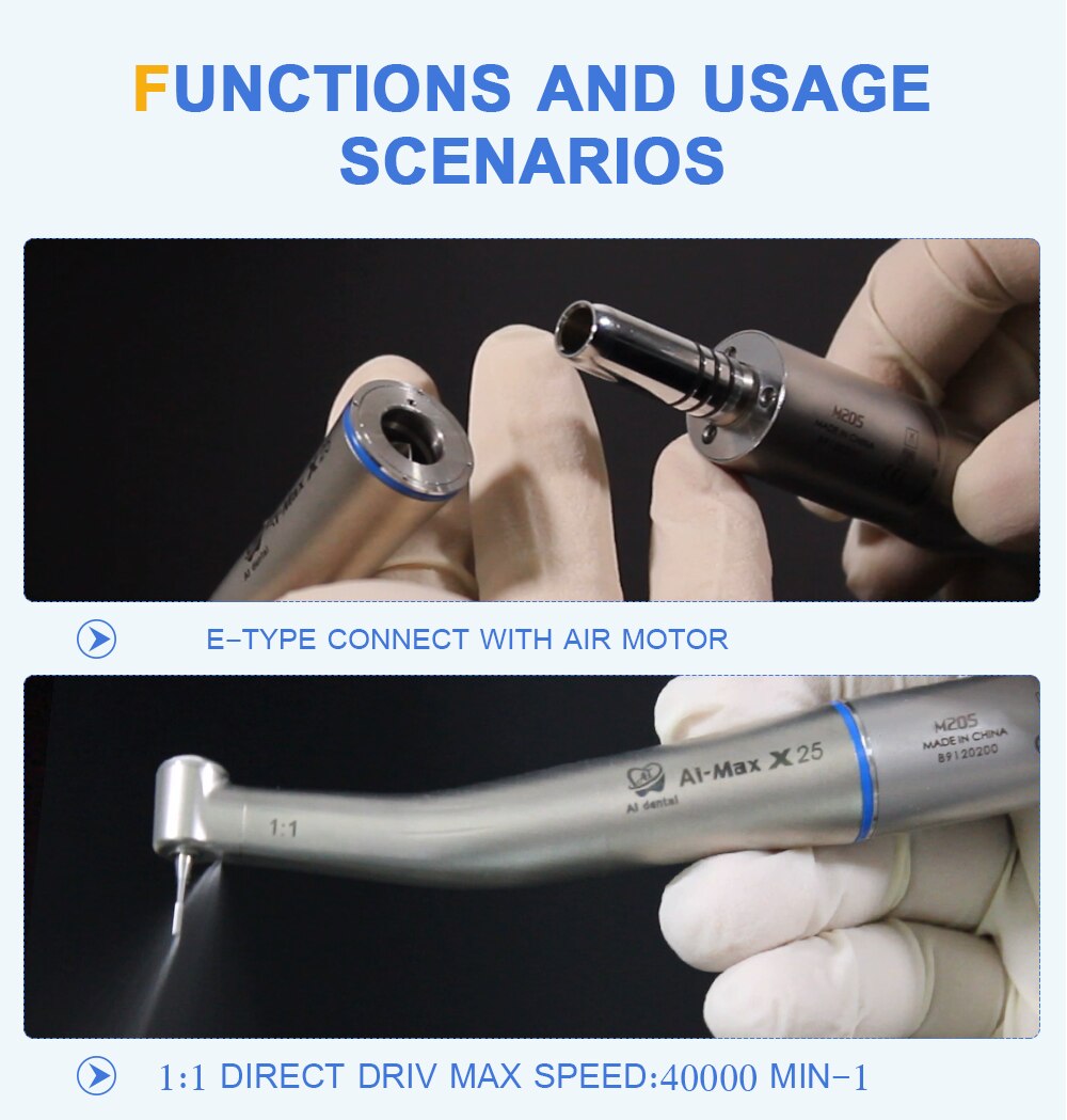 Dental contra angle handpiece 1:5/1:1/4:1/16:1 low speed hand piece single water spray E-type connector without fiber optic