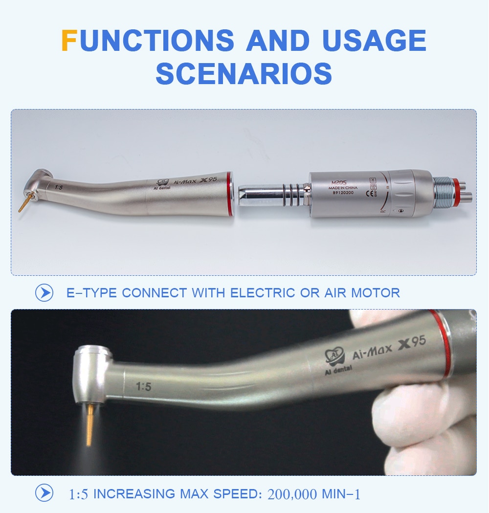 Dental contra angle handpiece 1:5/1:1/4:1/16:1 low speed hand piece single water spray E-type connector without fiber optic