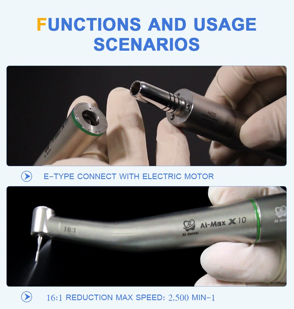 Dental contra angle handpiece 1:5/1:1/4:1/16:1 low speed hand piece single water spray E-type connector without fiber optic