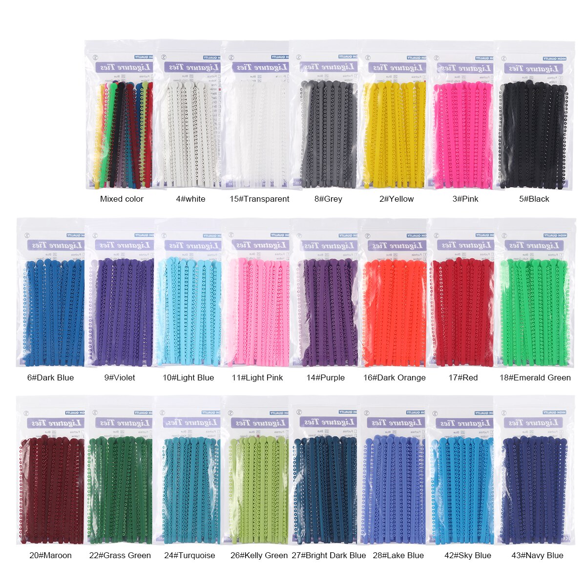 AZDENT 1000 Ties=20 Sticks Dental Orthodontic Elastic Ligature Ties Colorful Bands for Brackets Braces Orthodontics Treatment