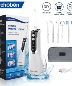 Schoben Portable Oral Irrigator USB Rechargeable Water Flosser Dental Water Jet 330ML Water Tank IPX7 Waterproof Teeth Cleaner