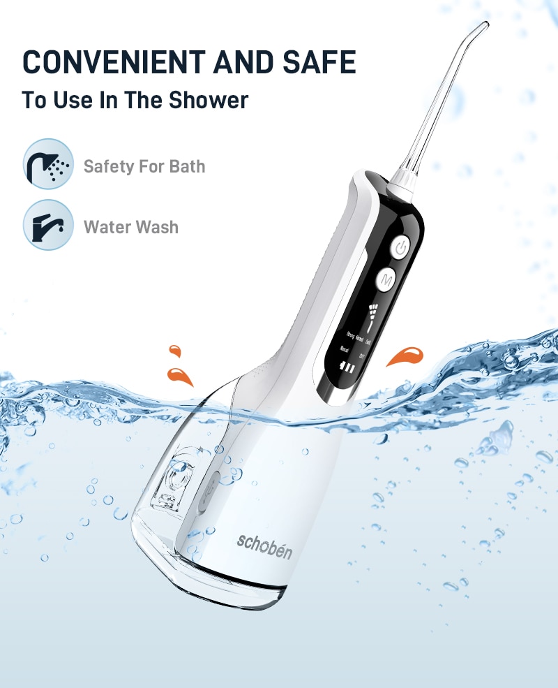 Schoben Portable Oral Irrigator USB Rechargeable Water Flosser Dental Water Jet 330ML Water Tank IPX7 Waterproof Teeth Cleaner