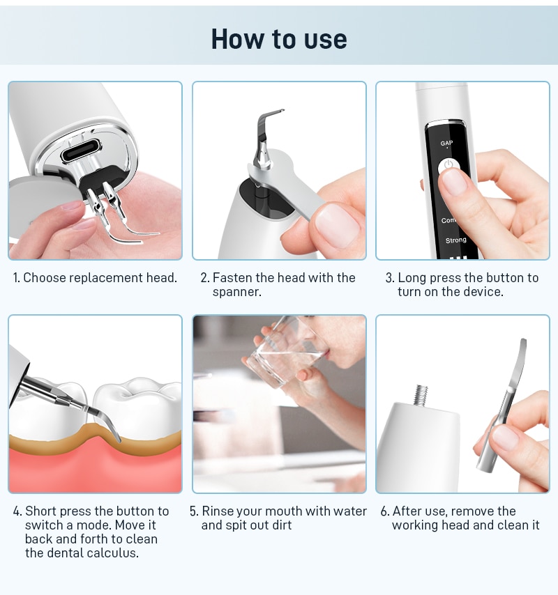 Schoben Ultrasonic Dental Scaler For Teeth Tartar Stain Tooth Calculus Remover Electric Sonic Teeth Plaque Cleaner Stone Removal