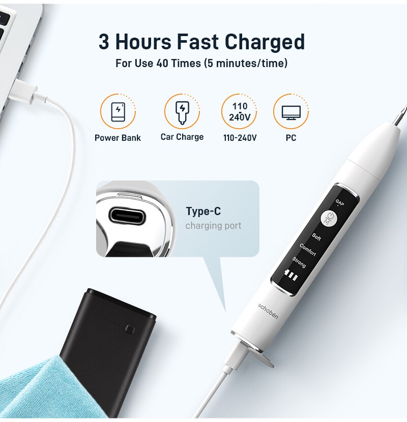 Schoben Ultrasonic Dental Scaler For Teeth Tartar Stain Tooth Calculus Remover Electric Sonic Teeth Plaque Cleaner Stone Removal