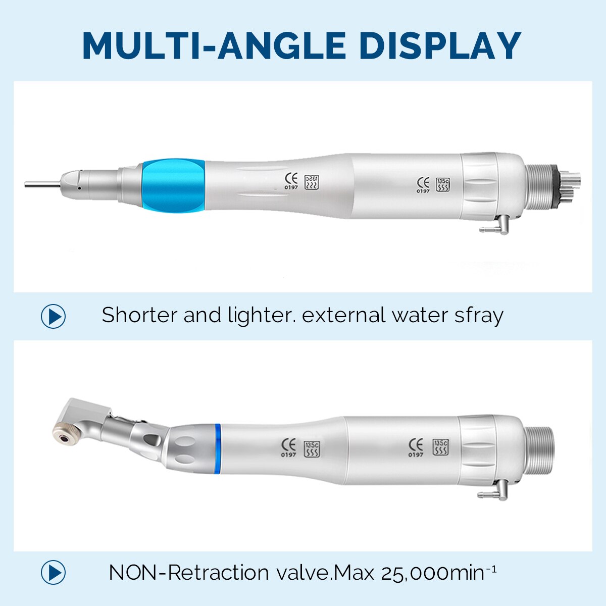 Dental Low Speed Handpiece External Water Spray Contra Angle Straight Handpiece Air Motor 2/4 Holes Dental Handpiece