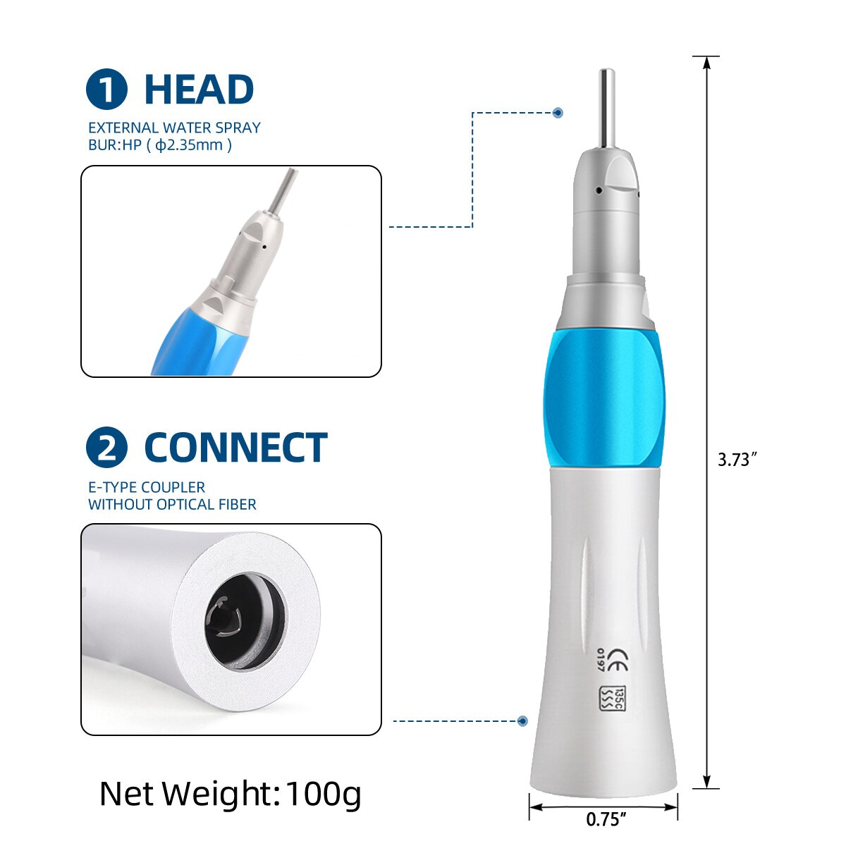 Dental Low Speed Handpiece External Water Spray Contra Angle Straight Handpiece Air Motor 2/4 Holes Dental Handpiece