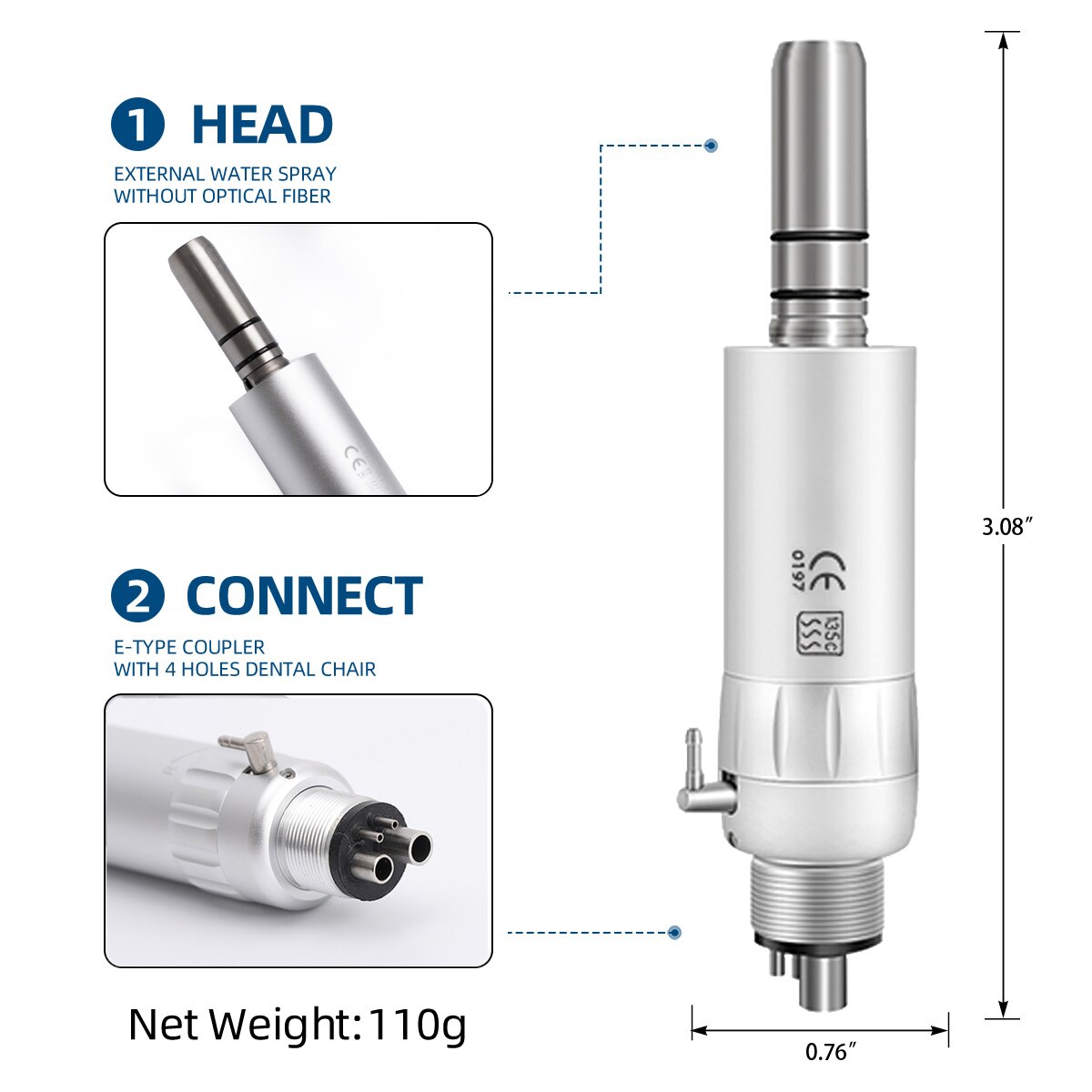 Dental Low Speed Handpiece External Water Spray Contra Angle Straight Handpiece Air Motor 2/4 Holes Dental Handpiece