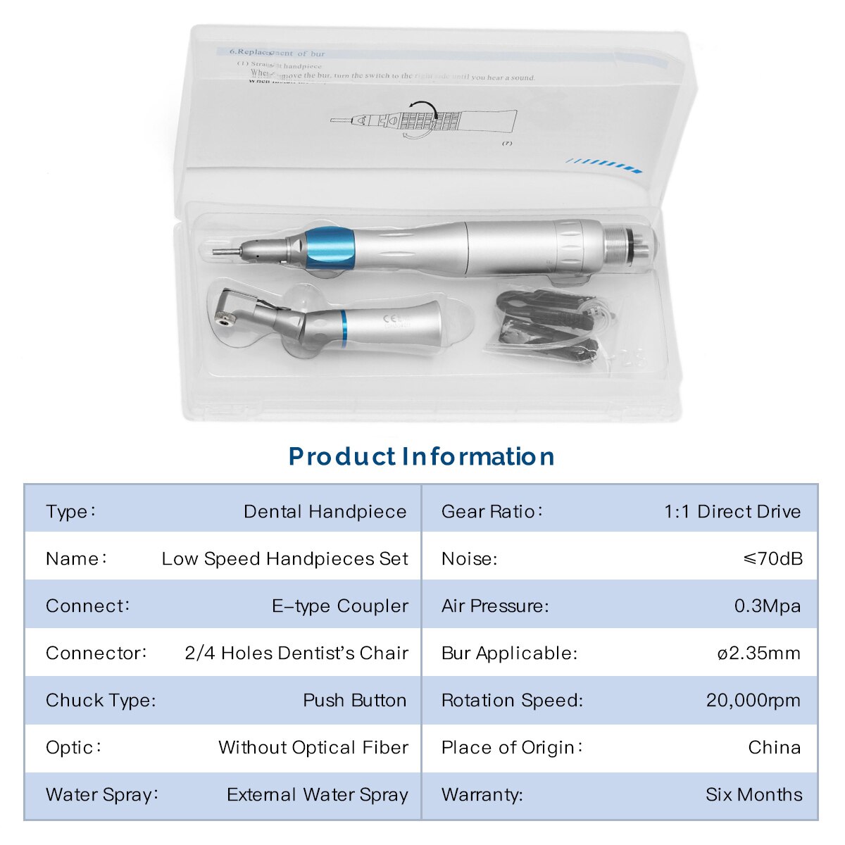 Dental Low Speed Handpiece External Water Spray Contra Angle Straight Handpiece Air Motor 2/4 Holes Dental Handpiece