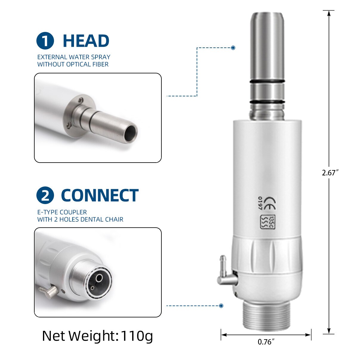 Dental Low Speed Handpiece External Water Spray Contra Angle Straight Handpiece Air Motor 2/4 Holes Dental Handpiece