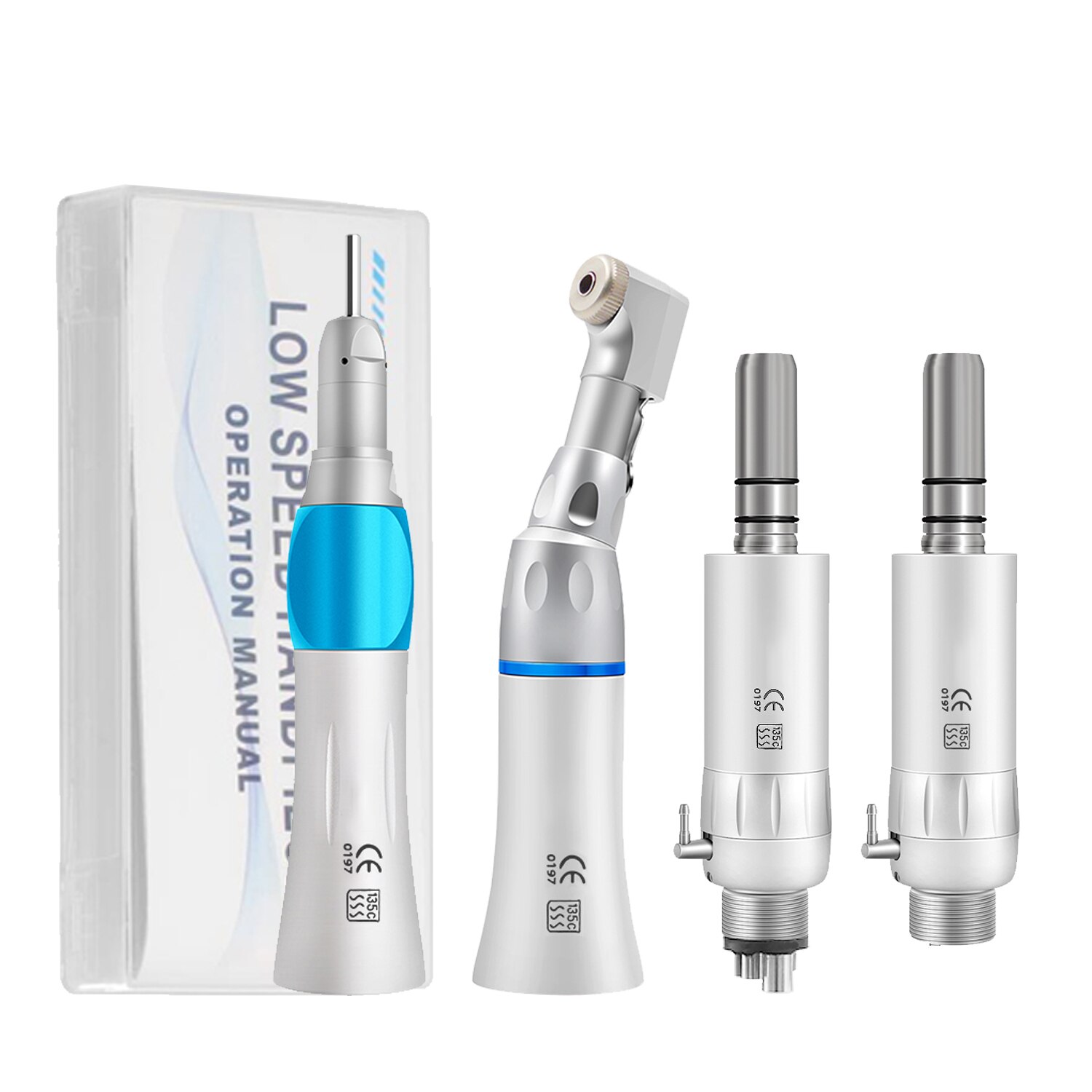 Dental Low Speed Handpiece External Water Spray Contra Angle Straight Handpiece Air Motor 2/4 Holes Dental Handpiece