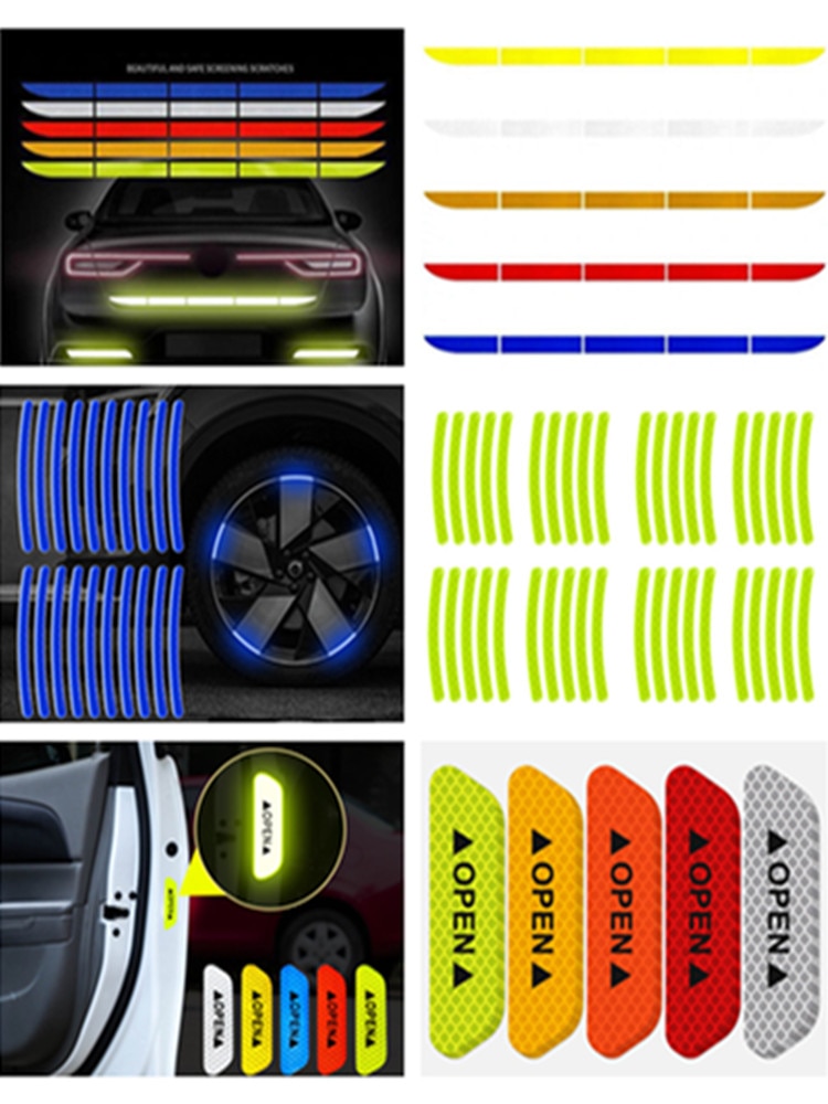 Car Wheel Hub Reflective Stripes Door Safety Opening Warning Sticker Tape Auto Rear Warning Reflective Tape Car Accessories