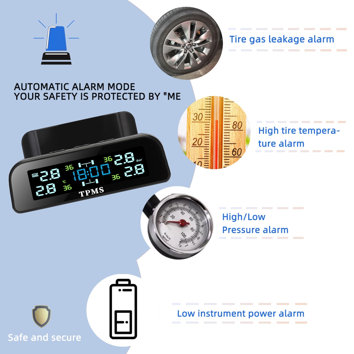 TPMS 4 Sensors Car Tire Pressure Alarm Monitor System Solar Smart Intelligent Warning Display Auto For Car SUV MPV