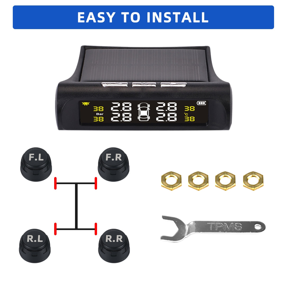 TPMS 4 Sensors Car Tire Pressure Alarm Monitor System Solar Smart Intelligent Warning Display Auto For Car SUV MPV