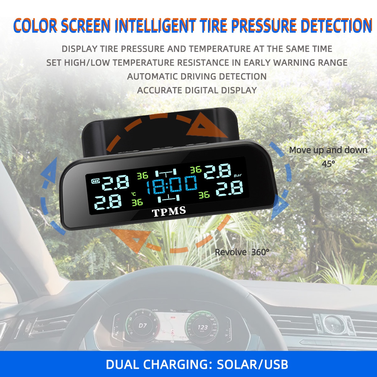 TPMS 4 Sensors Car Tire Pressure Alarm Monitor System Solar Smart Intelligent Warning Display Auto For Car SUV MPV