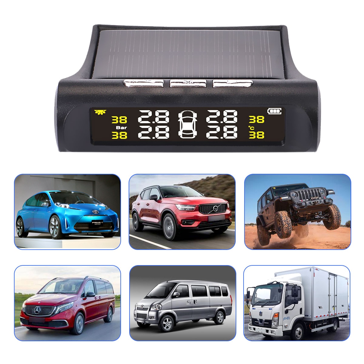 TPMS 4 Sensors Car Tire Pressure Alarm Monitor System Solar Smart Intelligent Warning Display Auto For Car SUV MPV