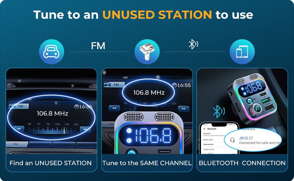 2023 Bluetooth 5.3 FM Transmitter for Car, [Stronger Dual Mics Deep Bass Sound] , 48W PD&QC3.0 Car Charger Bluetooth Adapter