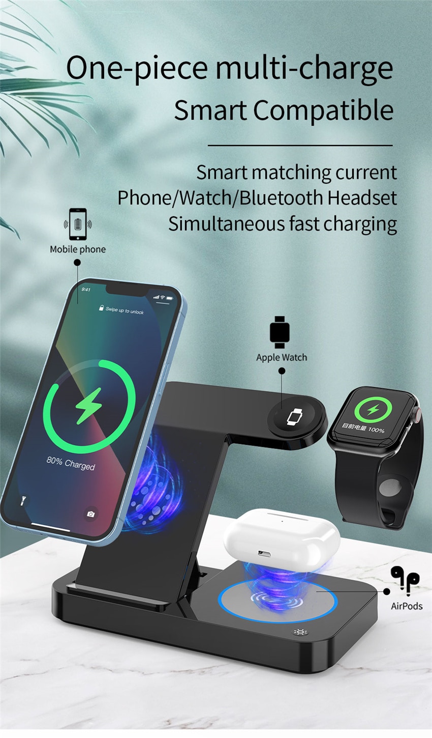 30W 4 in 1 Foldable Wireless Charging Station For iPhone 14 13Pro Apple Watch 7/6 For Samsung Galaxy Watch Chargers 4/3 S22 S21