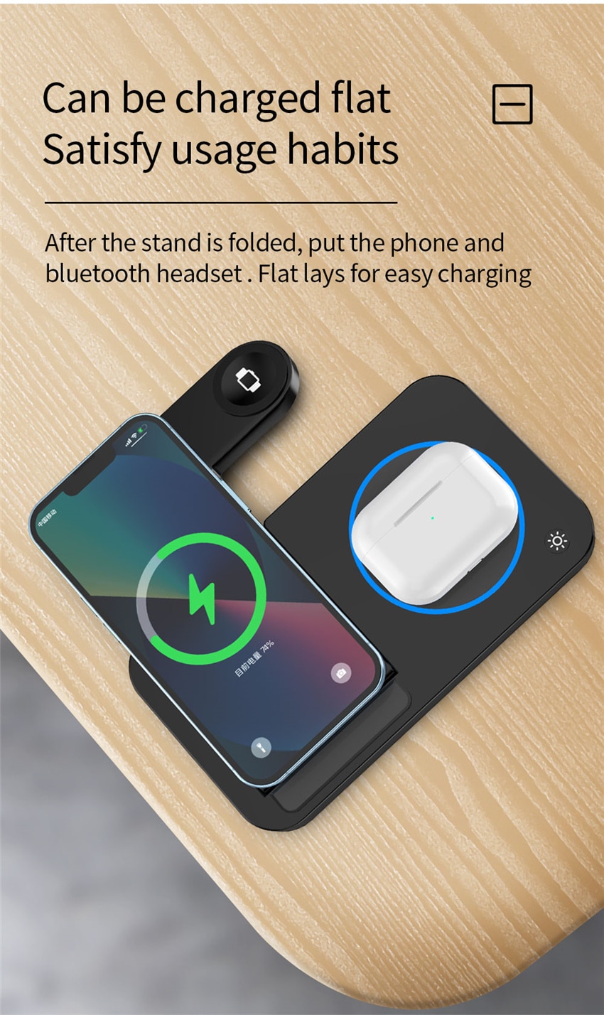 30W 4 in 1 Foldable Wireless Charging Station For iPhone 14 13Pro Apple Watch 7/6 For Samsung Galaxy Watch Chargers 4/3 S22 S21