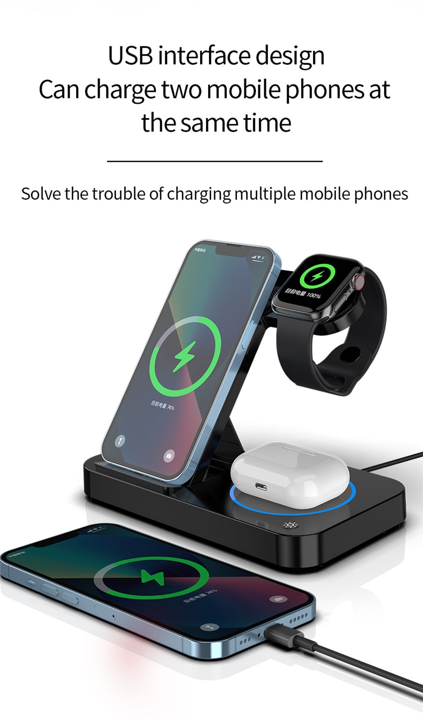 30W 4 in 1 Foldable Wireless Charging Station For iPhone 14 13Pro Apple Watch 7/6 For Samsung Galaxy Watch Chargers 4/3 S22 S21