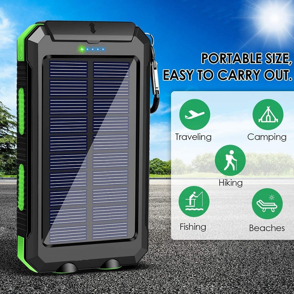 Portable Solar Power Bank 20000mAh External Battery Charging Poverbank External Battery Charger LED Light for All Smartphones