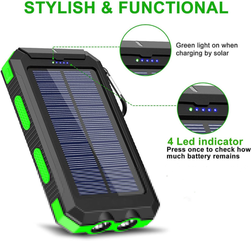 Portable Solar Power Bank 20000mAh External Battery Charging Poverbank External Battery Charger LED Light for All Smartphones