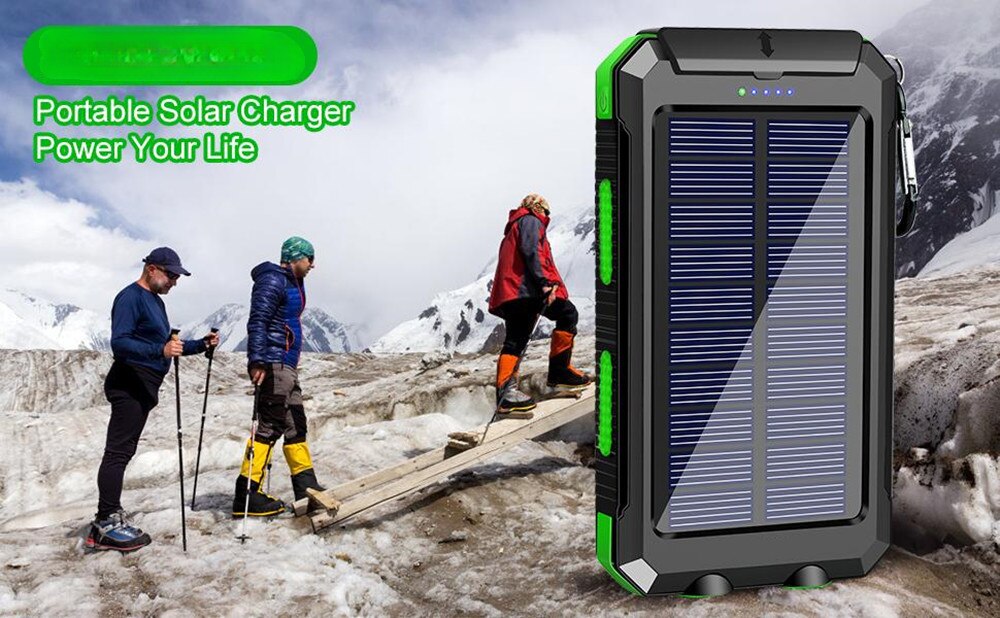 Portable Solar Power Bank 20000mAh External Battery Charging Poverbank External Battery Charger LED Light for All Smartphones