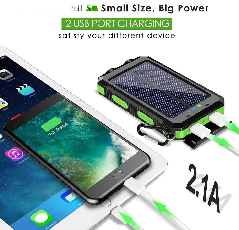 20000mAh Portable Solar Power Bank Charging Poverbank Three defenses External Battery Charger Strong LED Light Double USB Power