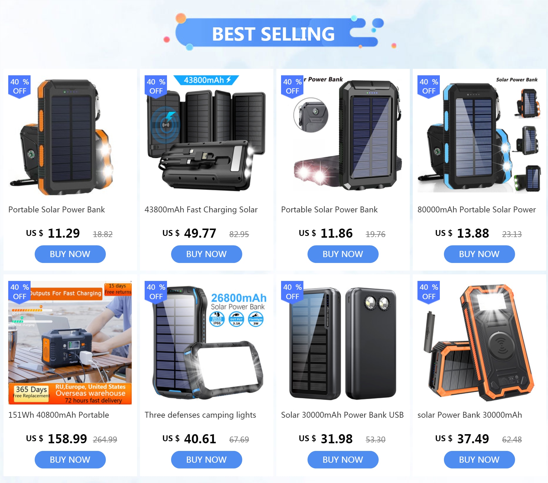 20000mAh Portable Solar Power Bank Charging Poverbank Three defenses External Battery Charger Strong LED Light Double USB Power