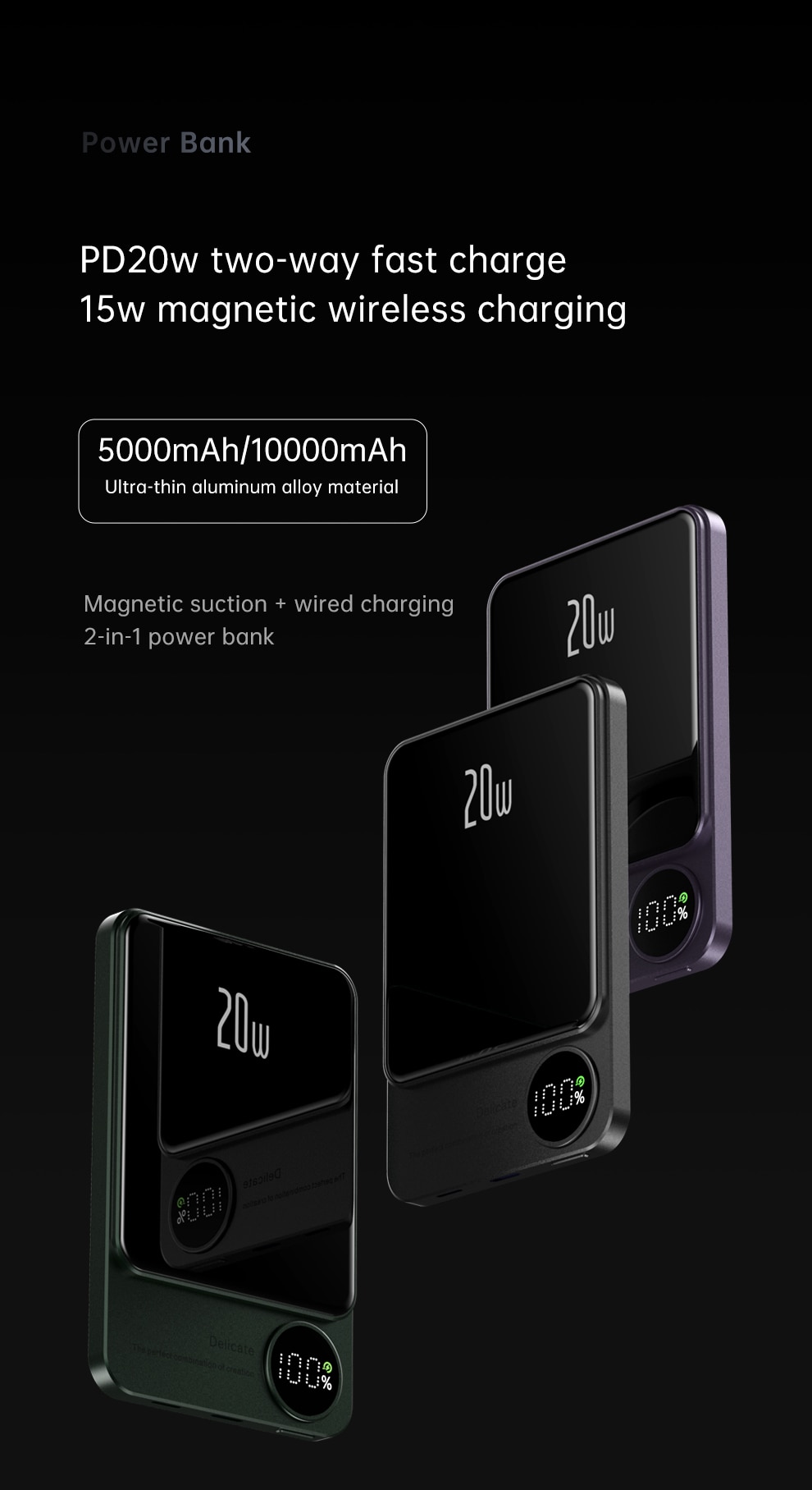 10000mAh Magnetic Power Bank PD20W Magsafing Fast Charging External Battery For Iphone 15W Wireless Charge Powerbank For Huawei