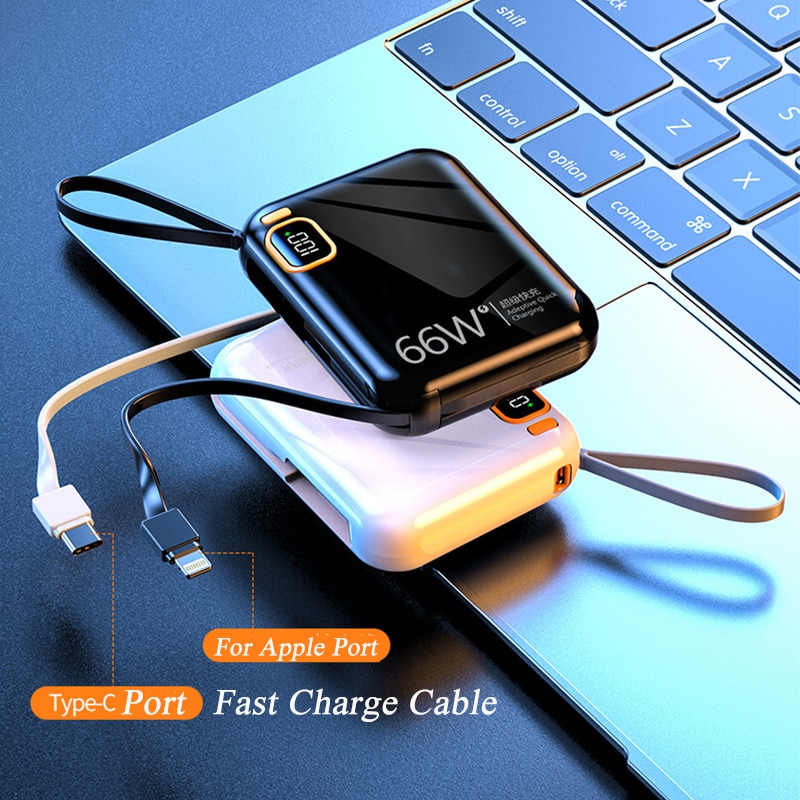 Portable Power Bank 10000mAh PD20W 66W TYPE C Two-way Fast Charger Powerbank Built in Cables for iPhone Xiaomi batterie externe