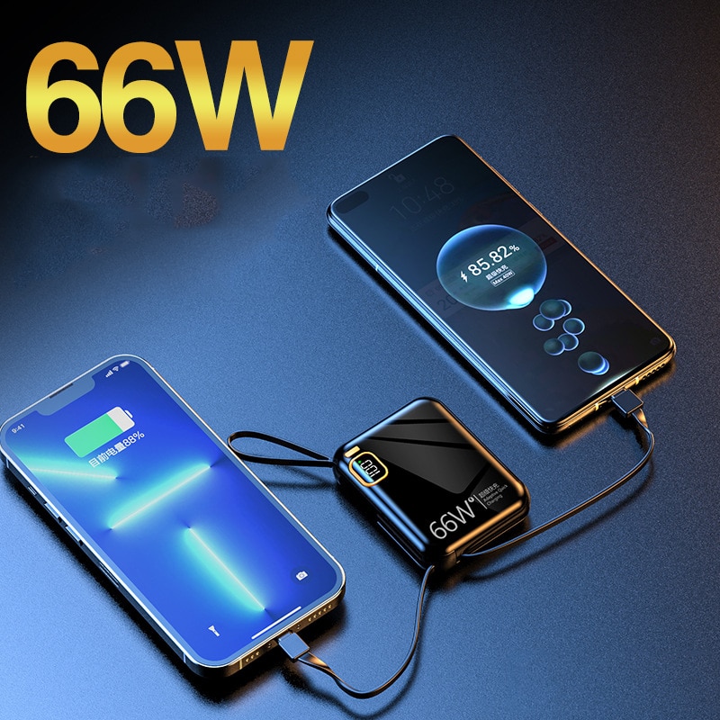 Portable Power Bank 10000mAh PD20W 66W TYPE C Two-way Fast Charger Powerbank Built in Cables for iPhone Xiaomi batterie externe