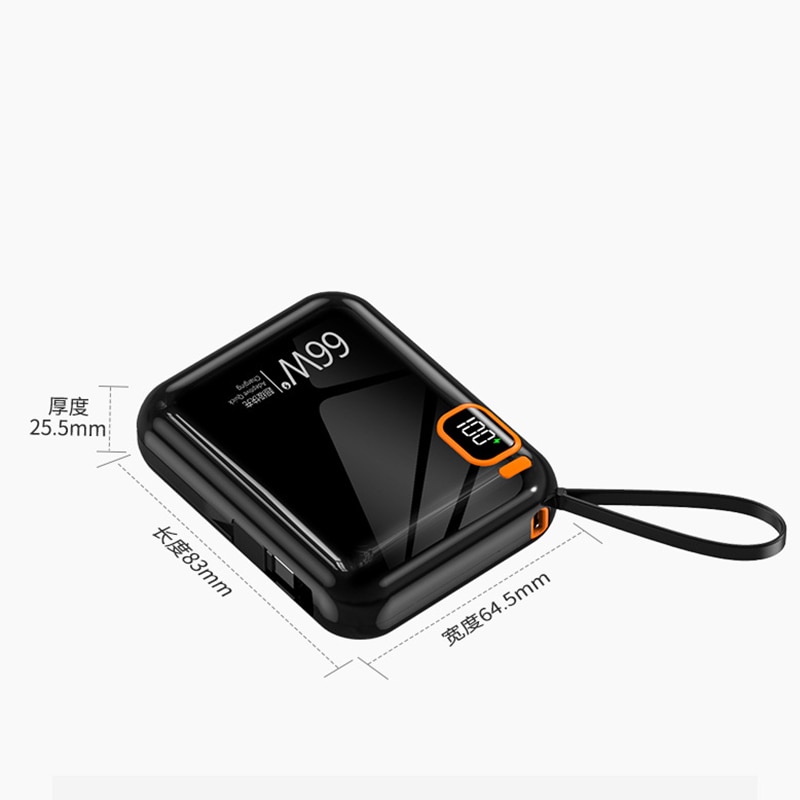 Portable Power Bank 10000mAh PD20W 66W TYPE C Two-way Fast Charger Powerbank Built in Cables for iPhone Xiaomi batterie externe