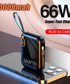 Portable Power Bank 10000mAh PD20W 66W TYPE C Two-way Fast Charger Powerbank Built in Cables for iPhone Xiaomi batterie externe