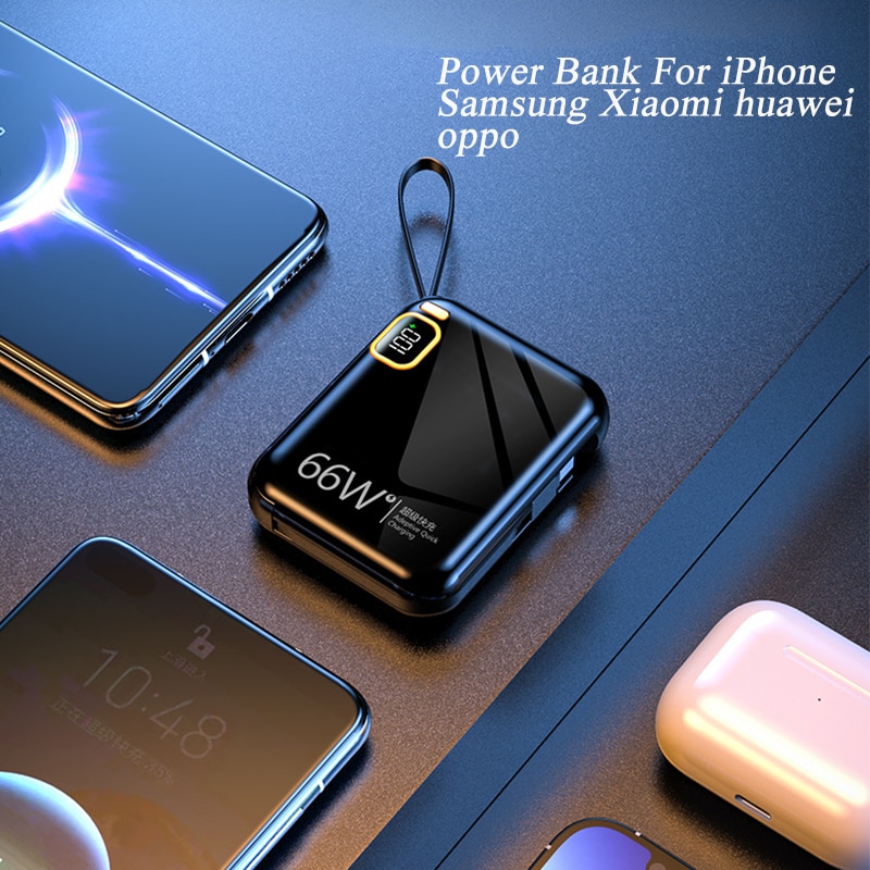 Portable Power Bank 10000mAh PD20W 66W TYPE C Two-way Fast Charger Powerbank Built in Cables for iPhone Xiaomi batterie externe