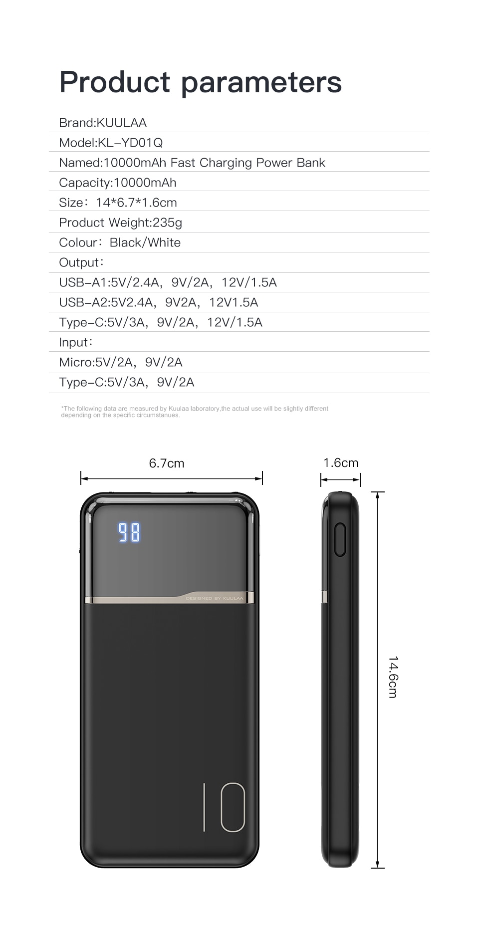 KUULAA Power Bank 10000mAh Portable Charging PowerBank 10000 mAh USB PoverBank External Battery Charger For iPhone 14 13 Xaiomi