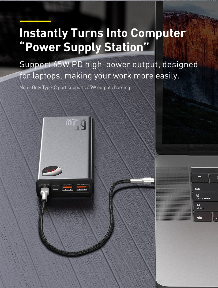 Baseus 65W Power Bank 20000mAh Portable Charging Powerbank Mobile Phone External Battery PD QC 3.0 Charger 22.5W Poverbank 20000