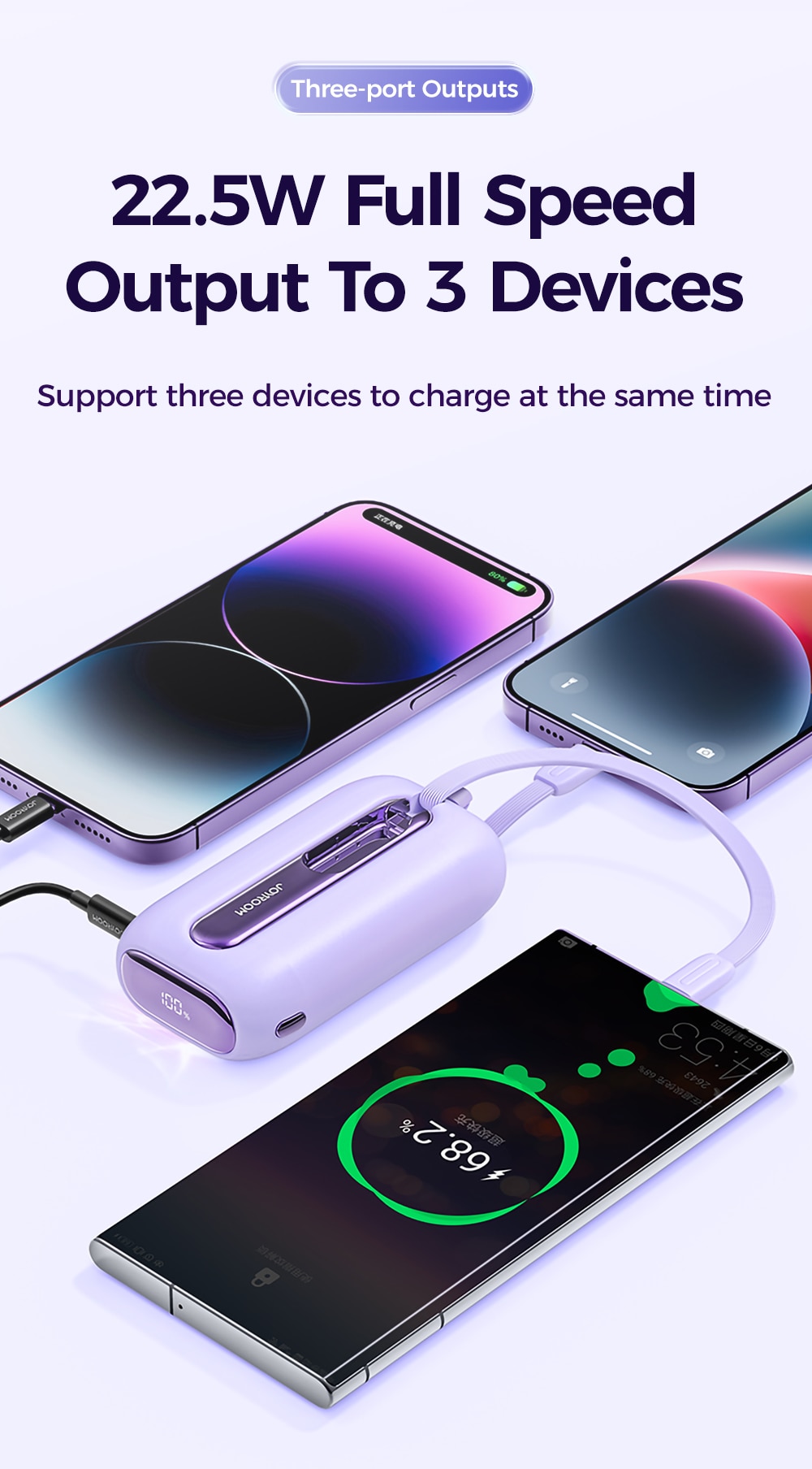 Joyroom Mini 22.5W Power Bank Fast Charging Powerbank With Type-C For iPhone Cable 10000mAh PD QC3.0 Charger For Samsung Xiaomi