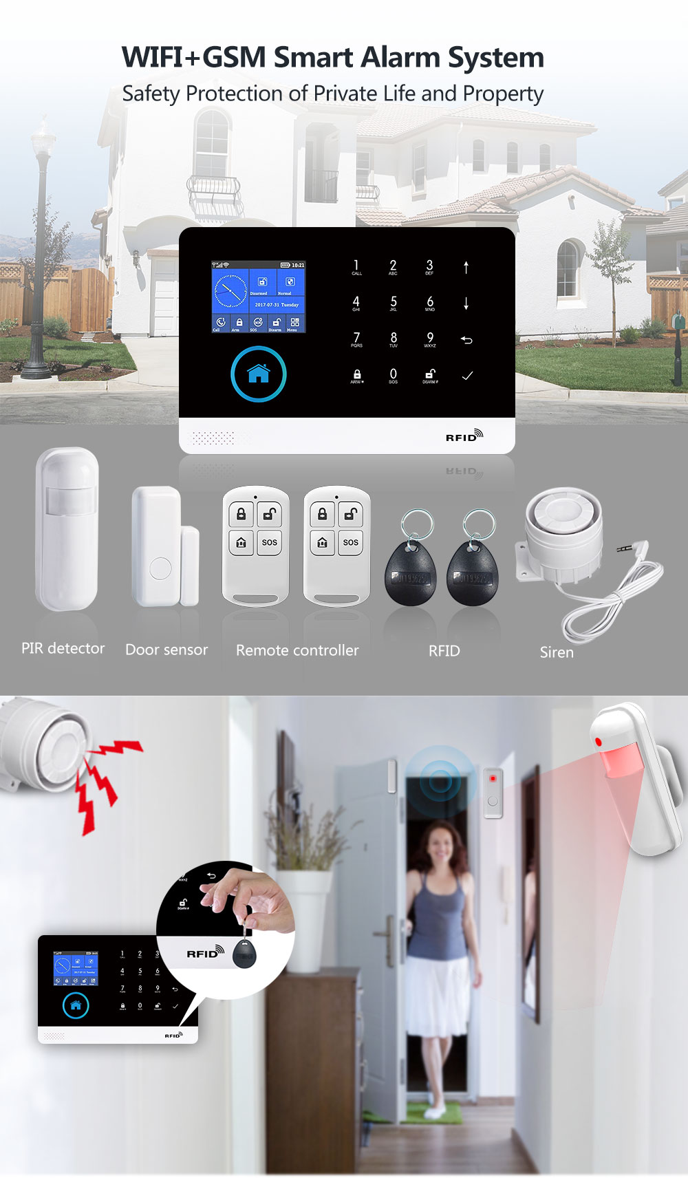 GauTone PG103 Alarm System for Home Burglar Security 433MHz WiFi GSM Alarm Wireless Tuya Smart House App Control