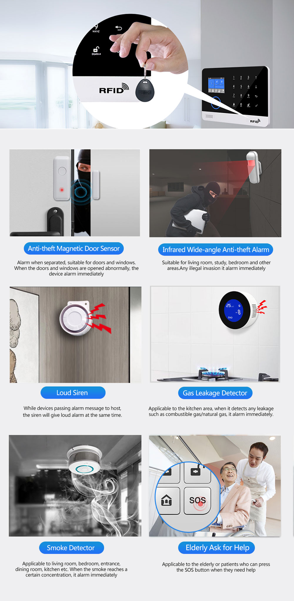 GauTone PG103 Alarm System for Home Burglar Security 433MHz WiFi GSM Alarm Wireless Tuya Smart House App Control