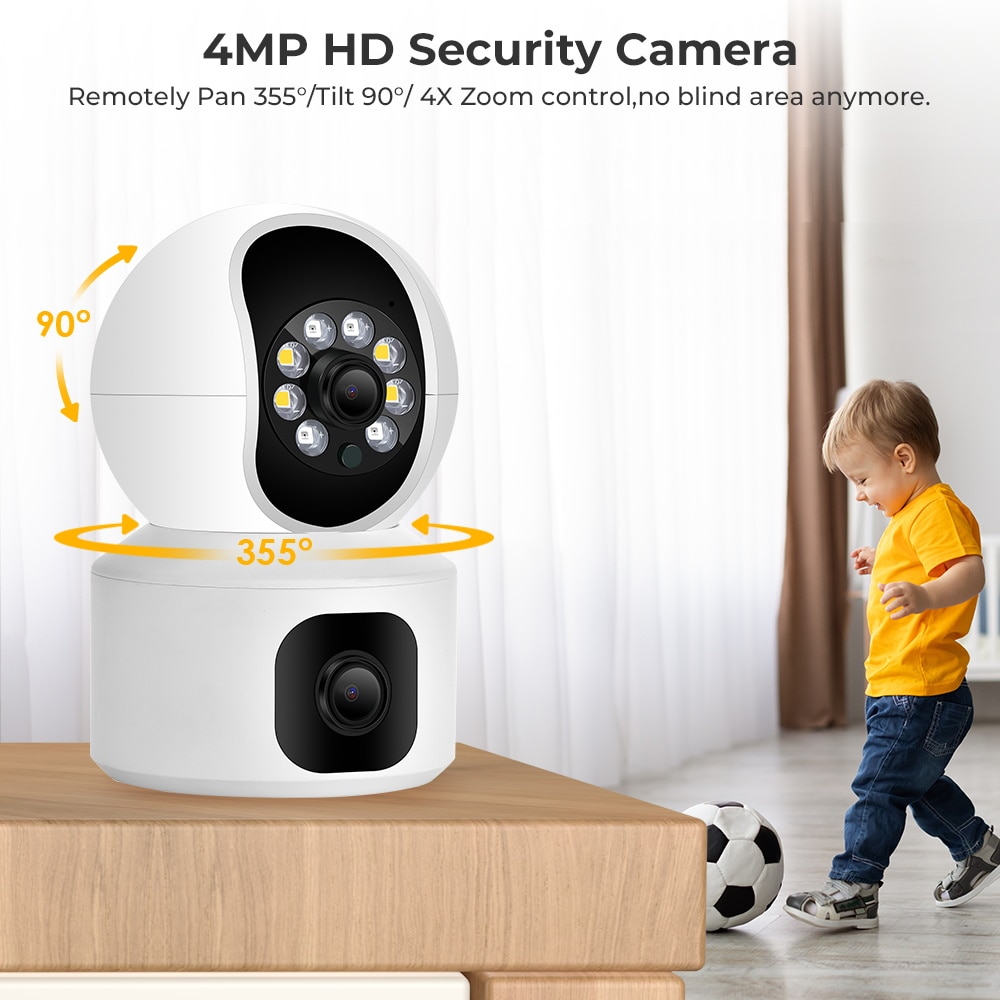 BESDER 4MP WiFi Camera with Dual Screens Baby Monitor Night Vision Indoor Mini PTZ Security IP Camera CCTV Surveillance Cameras