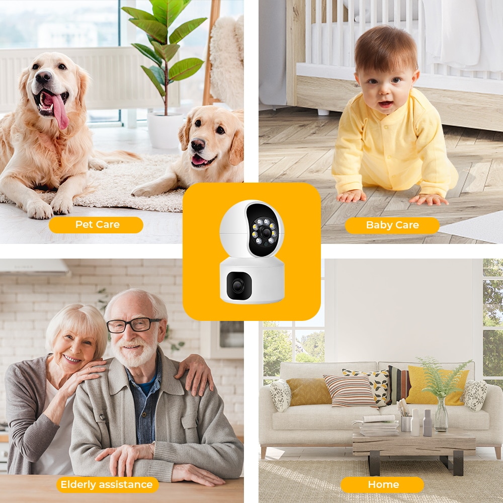 BESDER 4MP WiFi Camera with Dual Screens Baby Monitor Night Vision Indoor Mini PTZ Security IP Camera CCTV Surveillance Cameras