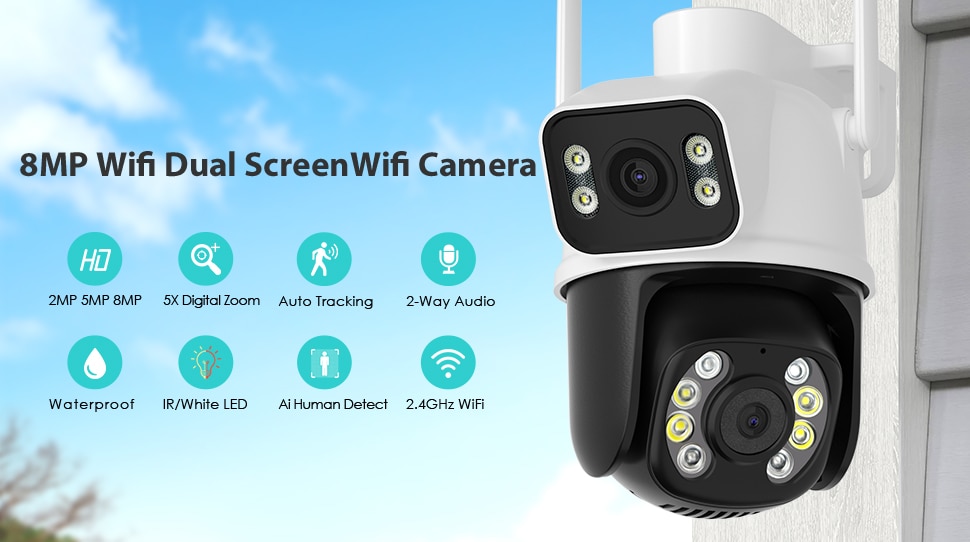 BESDER 4MP WiFi Camera with Dual Screens Baby Monitor Night Vision Indoor Mini PTZ Security IP Camera CCTV Surveillance Cameras