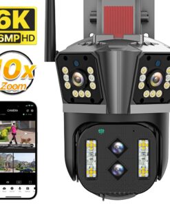 6K HD WIFI IP Camera 16MP 10X Hybrid Zoom Auto Tracking PTZ Camera Outdoor Four Lens Three Screen Security Cam 4K Surveillance